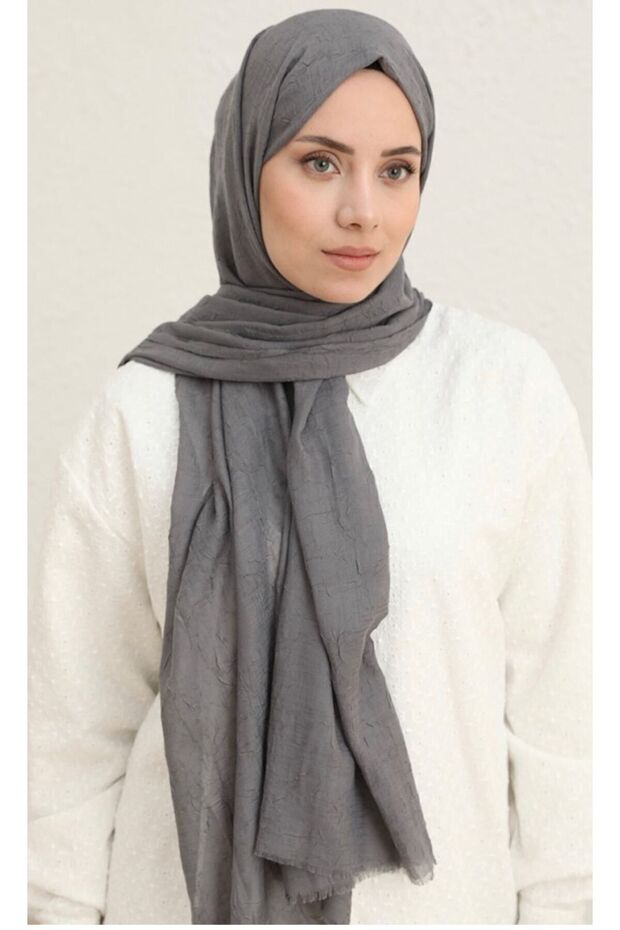 Dark Grey Bamboo Crushed Shawl - Lightweight & Soft