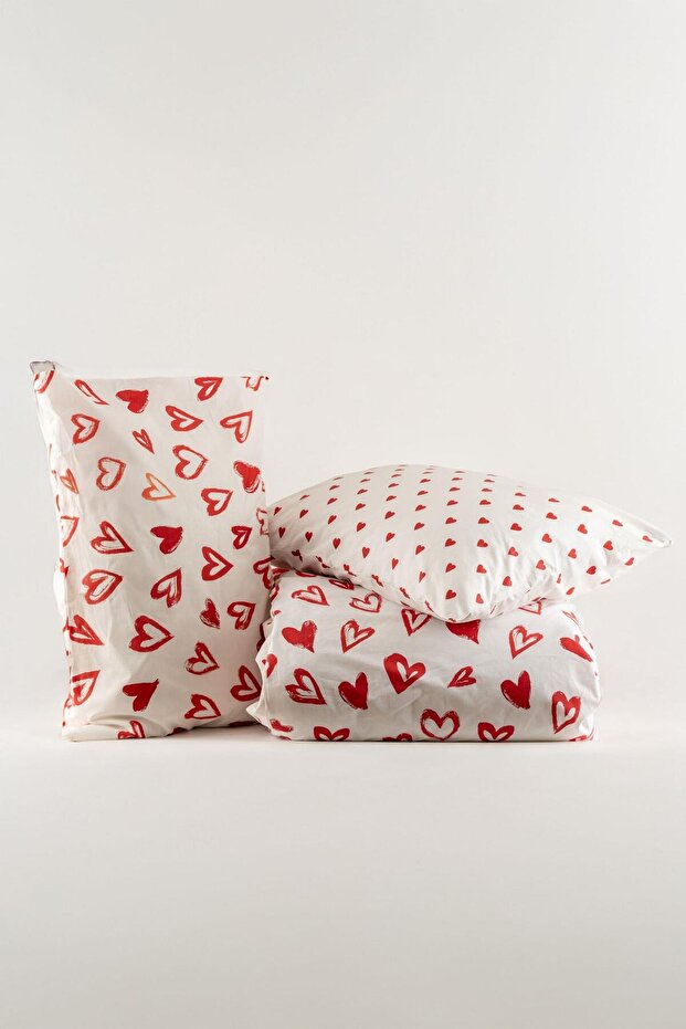 Lover Single Duvet Cover Set - 100% Cotton Hearts