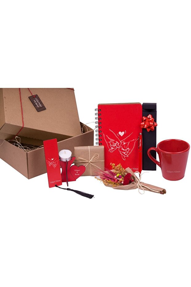 Valentine's Day Romantic Gift Set - Notebook, Mug, Flowers & More