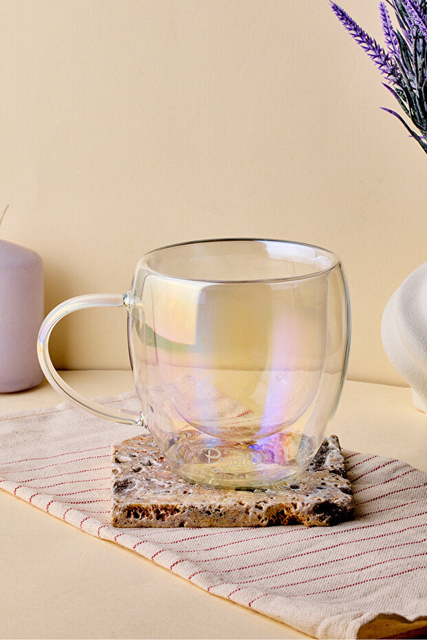 Stylish Iridescent Double Wall Glass Mug for Coffee & Tea - 250ml