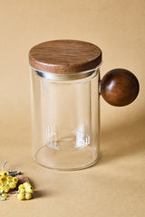 Tazza con Infusore per Tè in Vetro Borosilicato - 500ml con Dettaglio in Legno di Acacia
