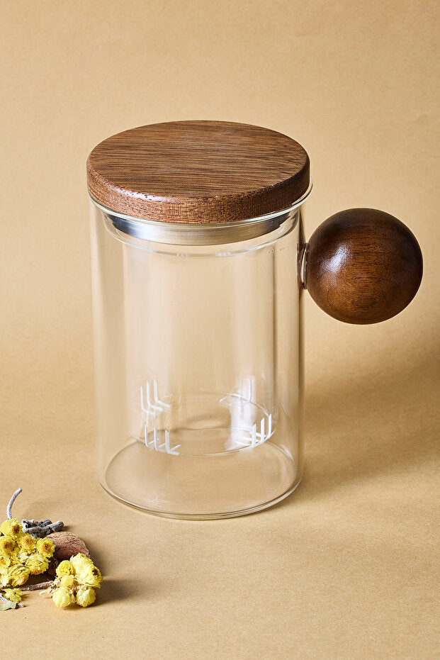 Tazza con Infusore per Tè in Vetro Borosilicato - 500ml con Dettaglio in Legno di Acacia