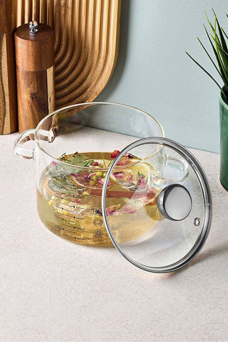 1300ml Borosilicate Glass Cooking Pot with Measuring Marks