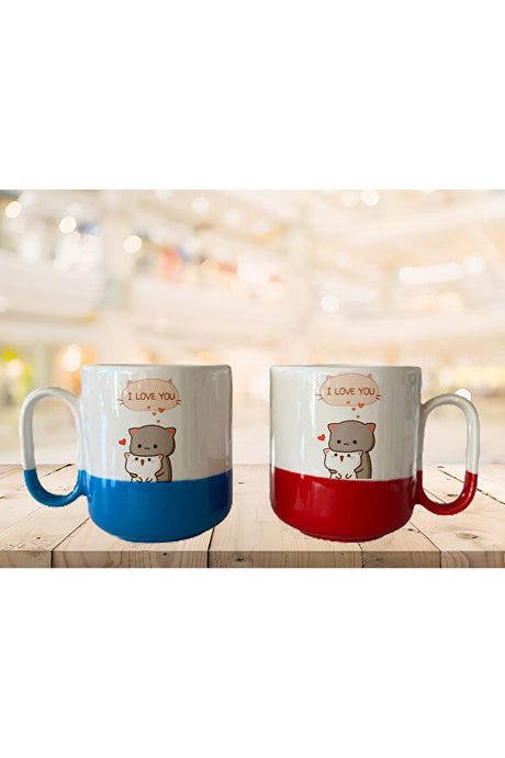 I Love You Mochi Cat Two-Tone Couple Mugs - 300ml