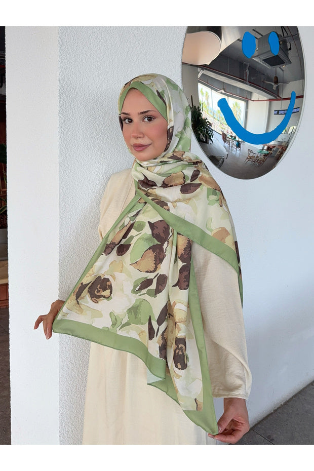 Patterned Cotton Soft Shawl - Green & Brown