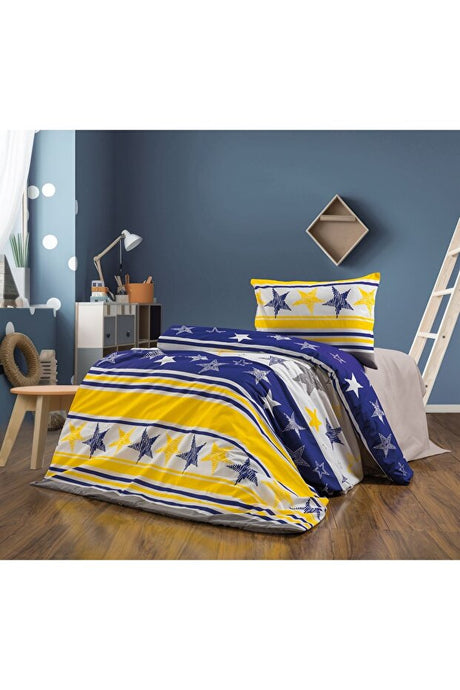 Single 3-Piece Fan Theme Duvet Cover Set - Blue & Yellow