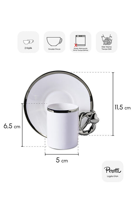 Cihangir Silver Trim Porcelain Coffee Cup Set for 2
