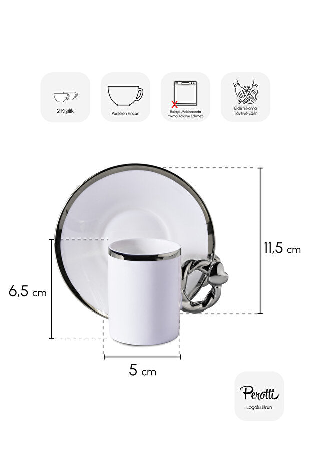 Cihangir Silver Trim Porcelain Coffee Cup Set for 2