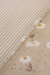 Daisy 100% Cotton Double Duvet Cover Set - Beige, 4-Piece