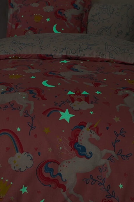 Unicorn 100% Cotton Double Duvet Cover Set - Magical Glow