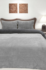 Eternity Ribbed Plush Double Duvet Cover Set - Grey