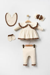 Newborn 0-3 Months 5-Piece Cotton Baby Outfit Set with Lace Trim