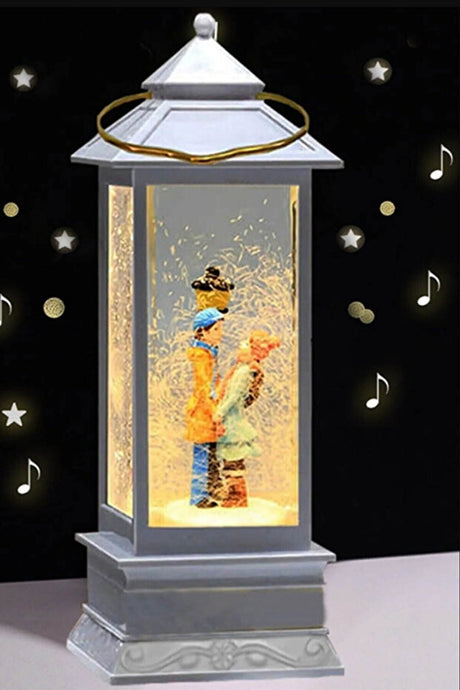 Luminous Snow Globe Lantern with Couple Figurine - 12cm H