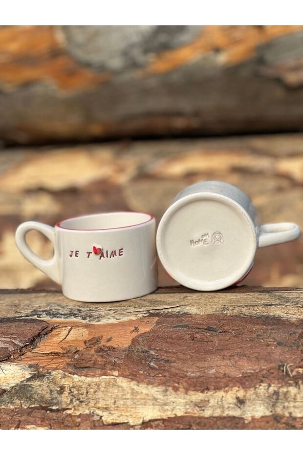 Handmade Ceramic 'Je T'aime' & Heart Mugs - 240ml Couple Set