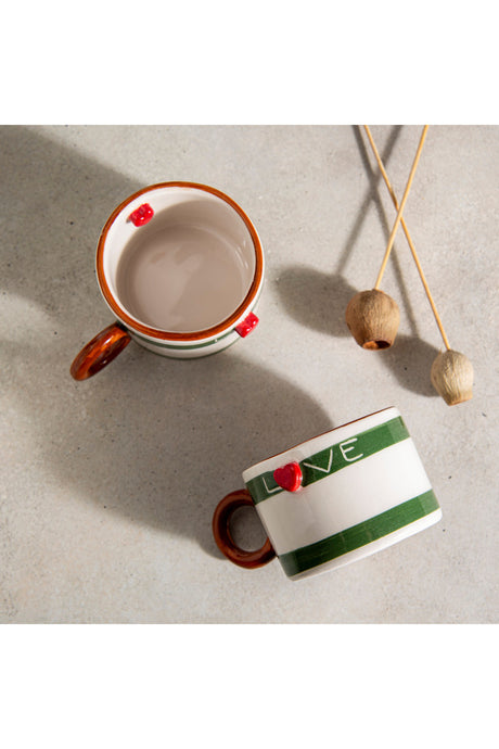 Handmade Ceramic Love Heart Coffee Mugs - Set of 2