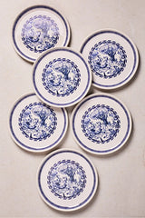 French Vintage Blue & White Dessert Plates - Set of 6 (21 cm)