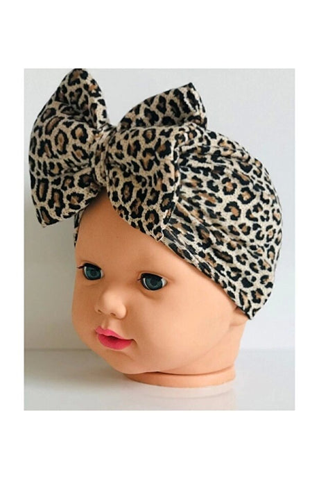 Leopard Print Baby Turban Headband with Bow - Soft 100% Cotton