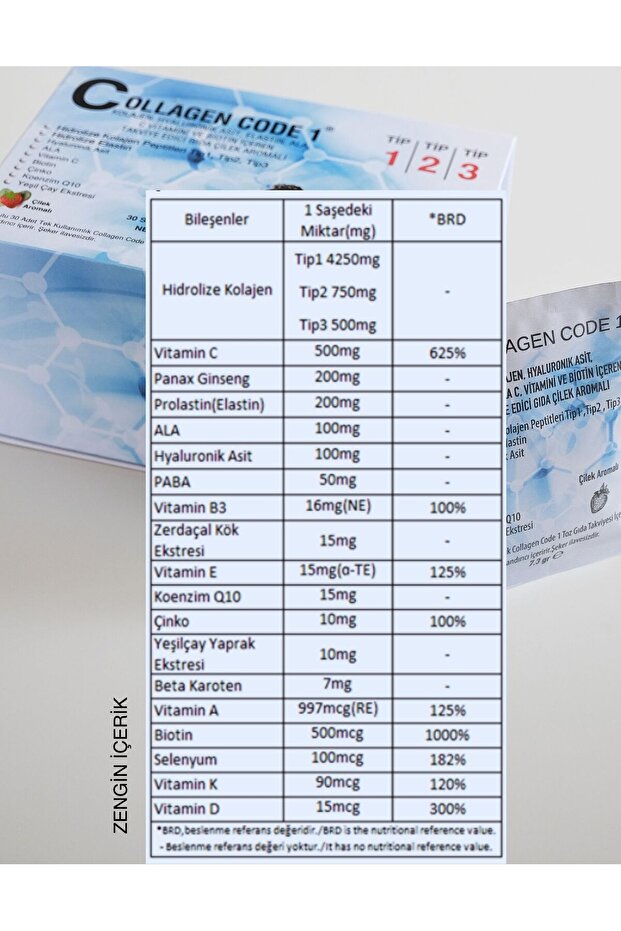 Collagène Hydrolysé - Fraise, 3 Types, 30 Sachets