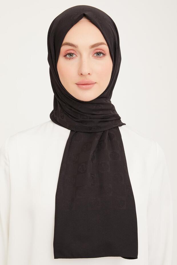 Jacquard Black A Logo Dama Pattern Shawl