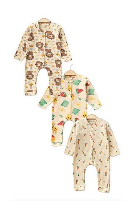 Baby 100% Cotton Romper 3-Pack - Lion, Giraffe & Carrot Designs