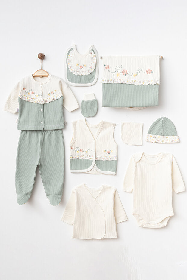 Newborn Baby 10-Piece Flower Embroidered Cotton Hospital Exit Set