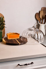 28cm Glass Cake Dome with Acacia Wood Base - Pumpkin Design
