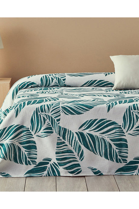 Leafy Wonder Double Size Cotton Bedspread - Green