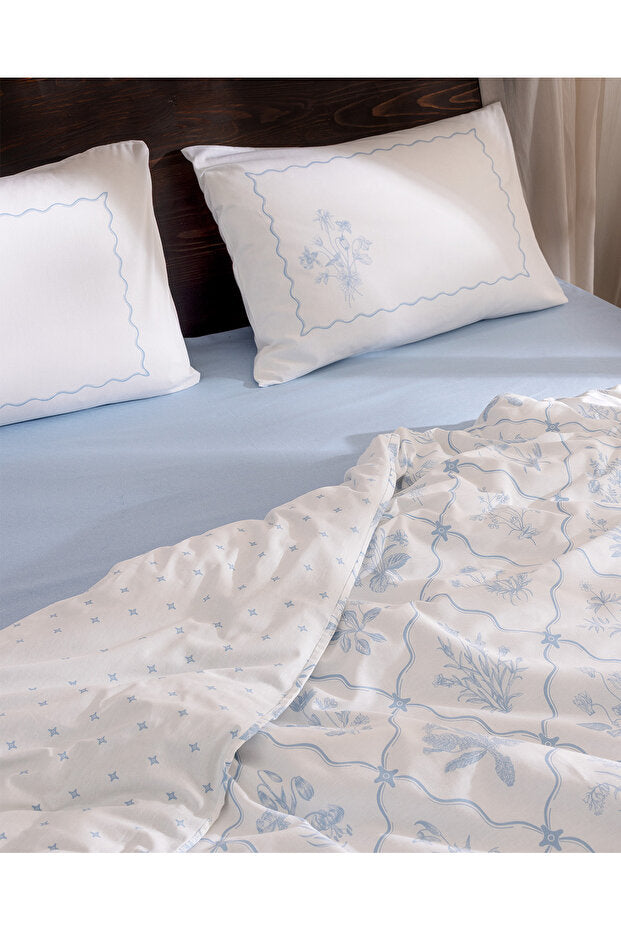 Rotule Double 100% Cotton Ranforce Embroidered Duvet Cover Set - Blue