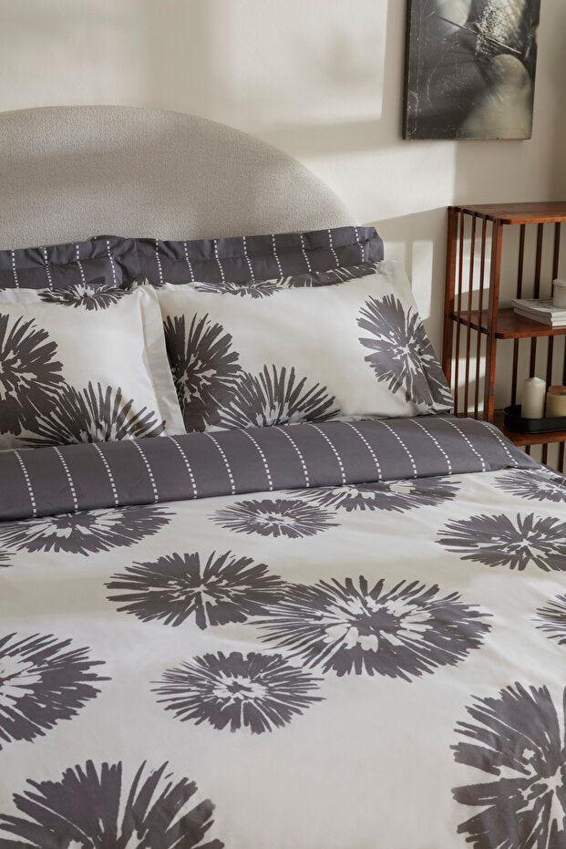 طقم غطاء لحاف نفرين قطن 100% كورال سي - رمادي