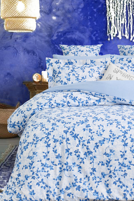 Double Size 4-Piece Cotton Duvet Cover Set - Ivy Blue
