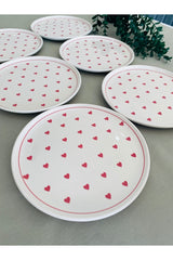 Charming Red Heart 20cm Ceramic Dessert & Serving Plate Set (6 Pcs)