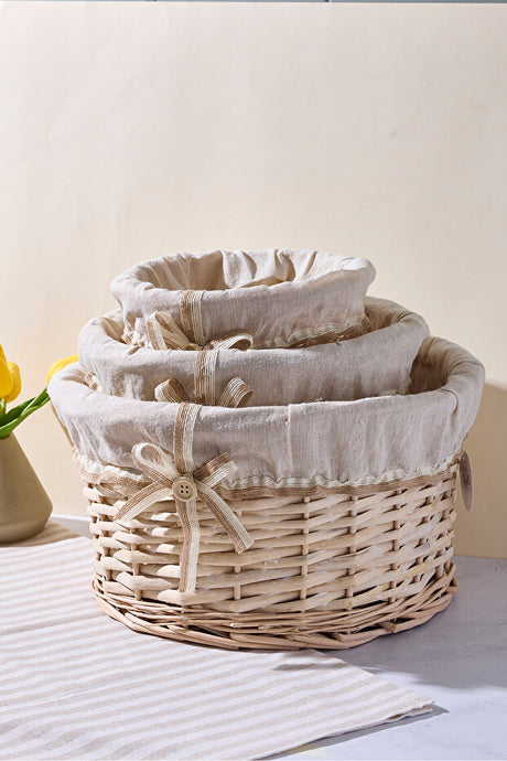3-Piece Wicker Storage Basket Set with Fabric Liners - Organizer & Decor