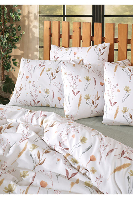 Floral Double Duvet Cover Set - Cotton-Poly Blend with Fitted Sheet