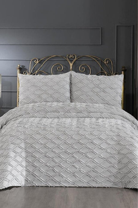 Vesya Double 3-Piece Grey Diamond Pique Bedding Set