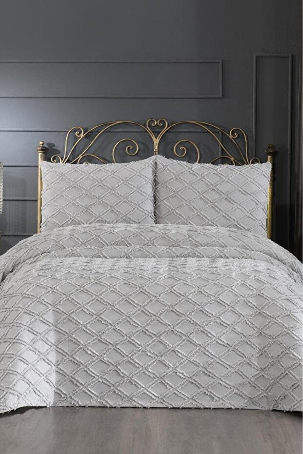 Vesya Double 3-Piece Grey Diamond Pique Bedding Set