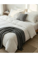 White Striped Natural Cotton Double Duvet Cover Set