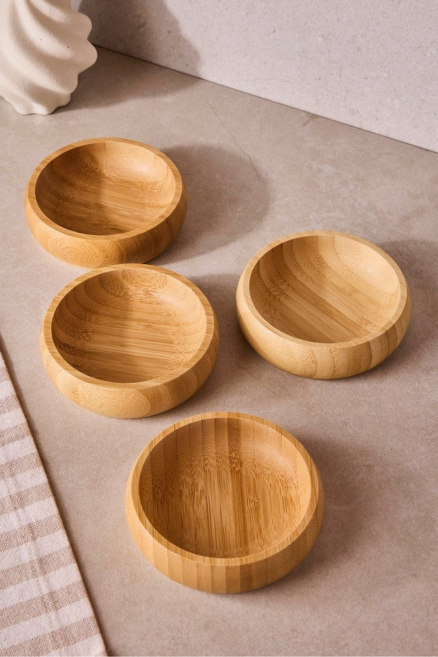 4-Piece Round Bamboo Snack & Serving Bowl Set - 9.5 cm