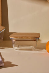 Square Glass Food Storage Container with Bamboo Lid - 320ml