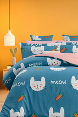 Double Duvet Cover Set - 4-Piece Meow Bunny Design