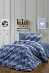 Zigzag Blue Single Duvet Cover Set - 3 Pieces