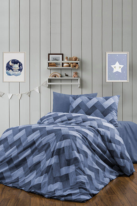 Zigzag Blue Single Duvet Cover Set - 3 Pieces