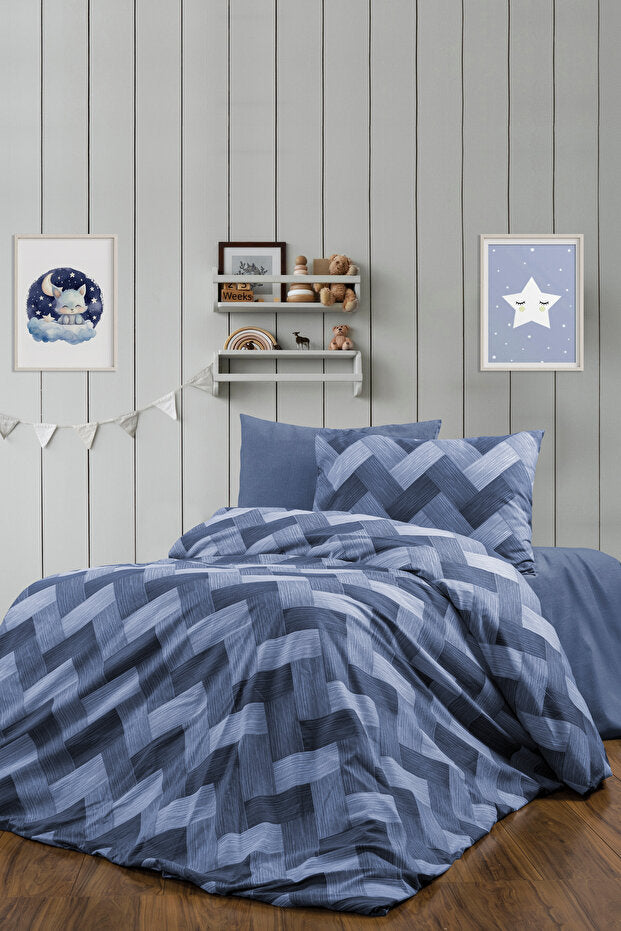 Zigzag Blue Single Duvet Cover Set - 3 Pieces