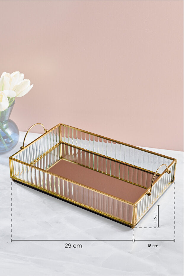 Gio Glass Mirrored Serving Tray - Fluted Design, 29x18 cm