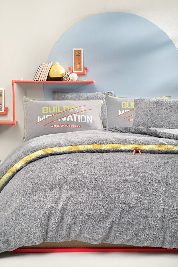 Coverme Motivation Single Size Sherpa Blanket Duvet Cover Set