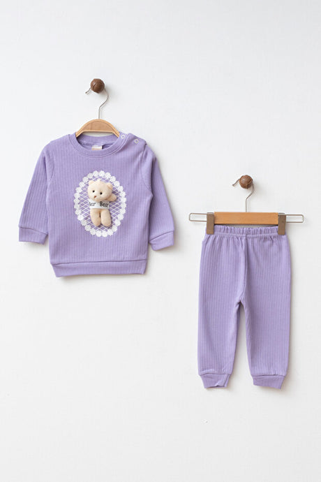Baby Ribbed Cotton 2-Piece Bear Applique Outfit - 3-6 Months