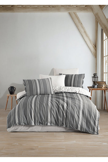 Double Striped Duvet Cover Set - 6 Pieces, Cotton Blend
