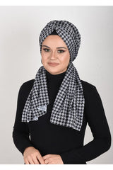 Black-White Houndstooth Stretchy Ready-Wear Turban Scarf