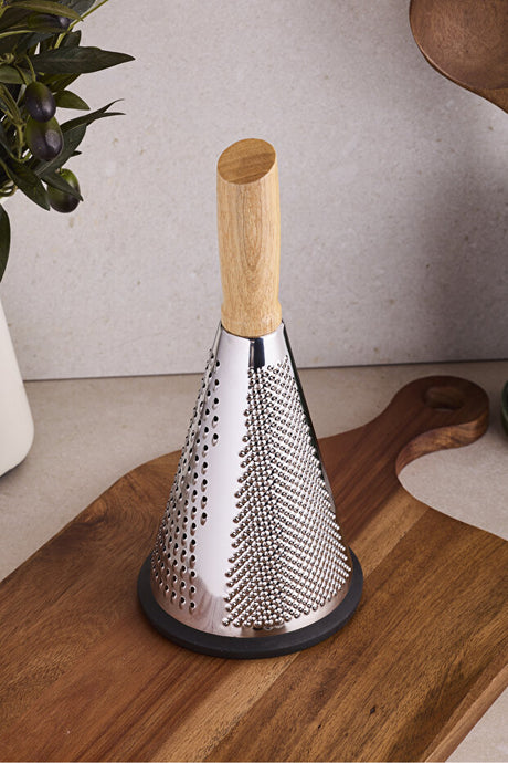 Ergonomic Bamboo Handle Conical Kitchen Grater - 20 cm Non-Slip Base