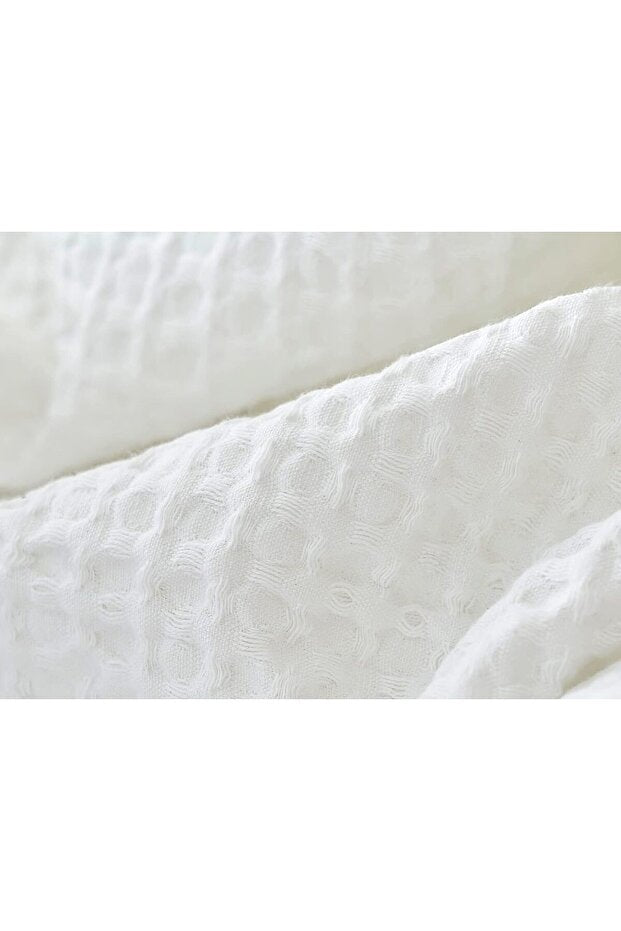 Double Size White Fringed Waffle Cotton Bedspread