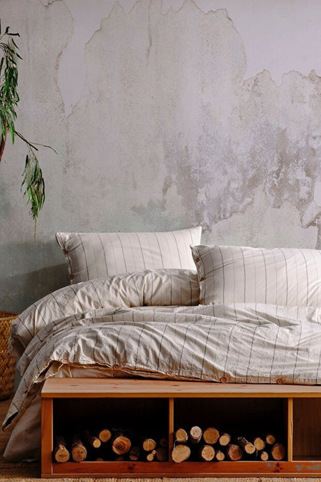 Helen 100% Cotton Striped Double Duvet Cover Set 200x220 cm